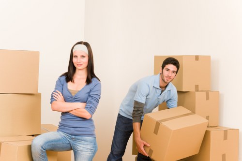 Packed office equipment ready for relocation services