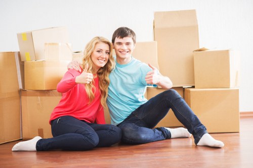 Furniture and boxes arranged for short-term storage near Maida Hill